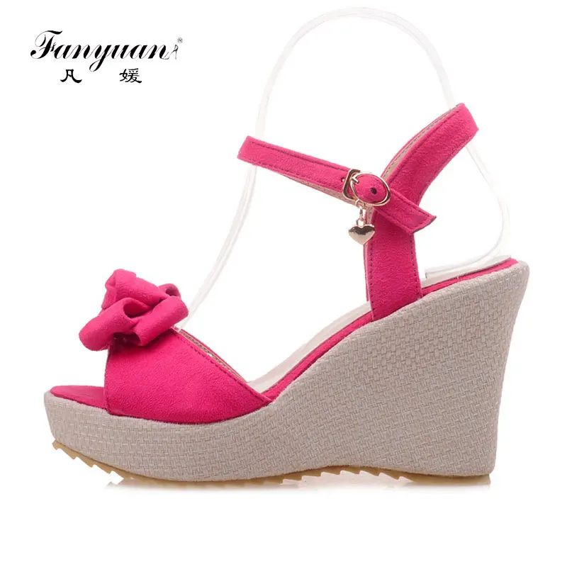 

Fanyuan footwear woman Ankle strap Sandals Platform Wedges Sandals summer cute Butterfly-knot high heels girls Party Beach shoes