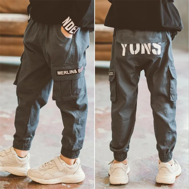 

2018 New Autumn Children Jeans Boys Army pants Baggy Jeans Kids Harem Pants Letter Printed Denim Trousers Clothing For 4-14T