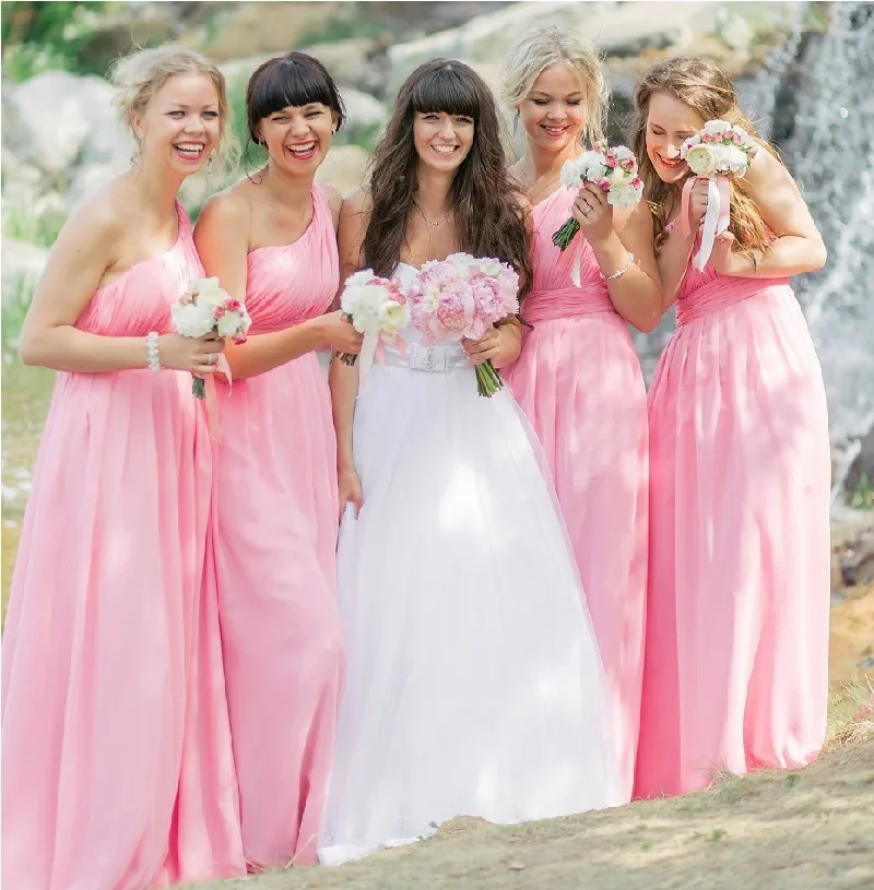 

2014 Long Bridesmaid Dress 2015 for Weddings Beach Chiffon Ruched Waist Long Vestidos De Festa Maid of Honor Guests Dress ZY3070