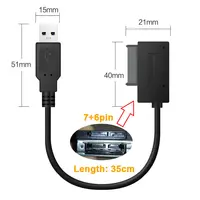 sata כבל Slimline Sata USB 2.0 7 + 6 מחשב נייד 13Pin DVD CD-ROM כונן אופטי כבל HDD ממיר מתאם מקצועי 35cm מיני SATA כבל (2)