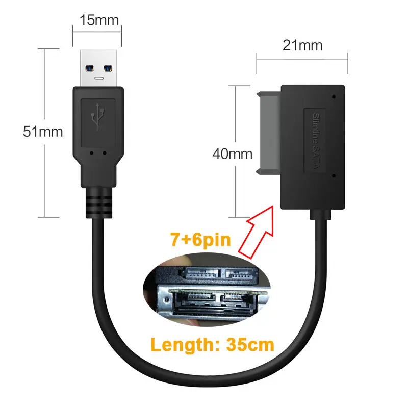 USB 2 0 к Mini Sata II 7 + 6 13 контактный адаптер кабель конвертер для ноутбука CD/DVD ROM Slimline