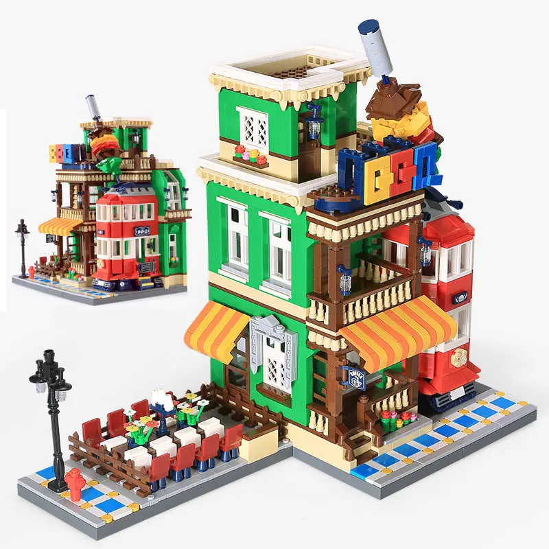 

Diy Building Blocks Architecture Creator BBQ Restaurant Store Model City Cafe Corner Shop Compatible with L Brand Toys Gift