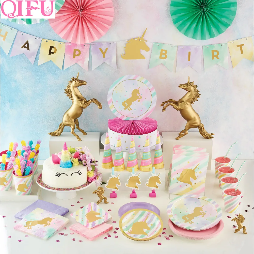 QIFU Unicorn Party Decor Unicorn Theme Disposable Plates/Cups/Table Cover/Banner Baby Shower Birthday Decors Kids Party Supplies QIFU Unicorn Party Decor Unicorn Theme Disposable Plates/Cups/Table Cover/Banner Baby Shower Birthday Decors Kids Party Supplies