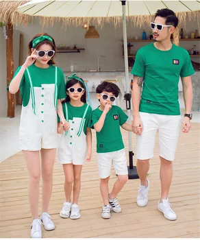 

Matching Family Outfits Father Son Short Sleeve T Shorts 2pcs Mother Daughter T-shirt Jumpsuit Clothing Sets Casual Tourism Suit