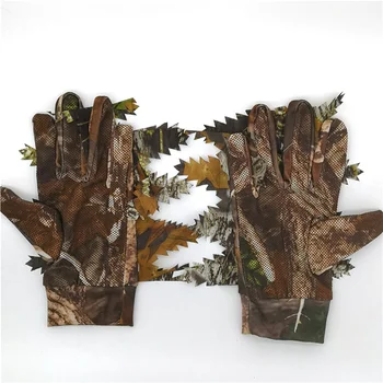 

Outdoor Hunting Fishing Shooting 3D Maple Leaves Bionic Camouflage Full finger skidproof silicone dots non-slip Hunter Gloves