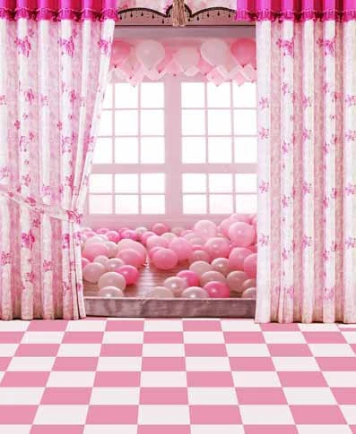 5x10ftピンクハウスカーテンドレープ風船ルーム窓モザイクタイル床の写真撮影スタジオの背景ビニール8 15 8 12 Aliexpress