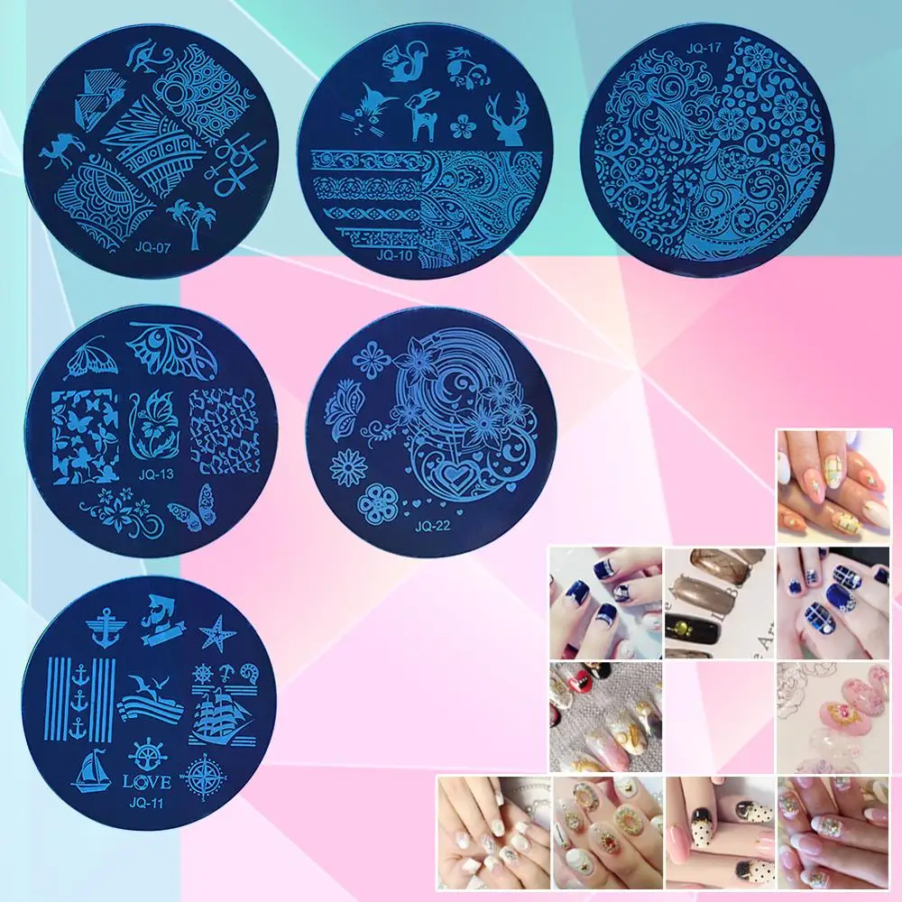 

BeautyBigBang Gel Nail Art Round Shape Stamping Plates Set DIY Nail Polish Print Manicure Nail Art Stencil Templates