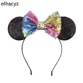

10pcs/lot 5'' Sequin Minnie Ears Headband 2018 Minnie Mouse Birthday Party Women Glitter Ears Headbands Kids Hair Accessories
