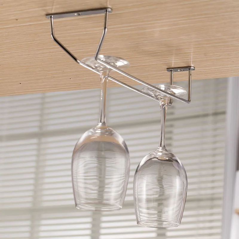 

Stainless Steel Wine Glass Holder Single Row Wine cup Hanging Bar Hanger Shelf Under Cabinet Home Bar