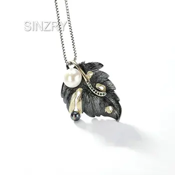 

Sinzry 925 sterling silver handmade natural fresh Pearl leaf shape vintage necklaces Silver trendy chokers Necklace for Women
