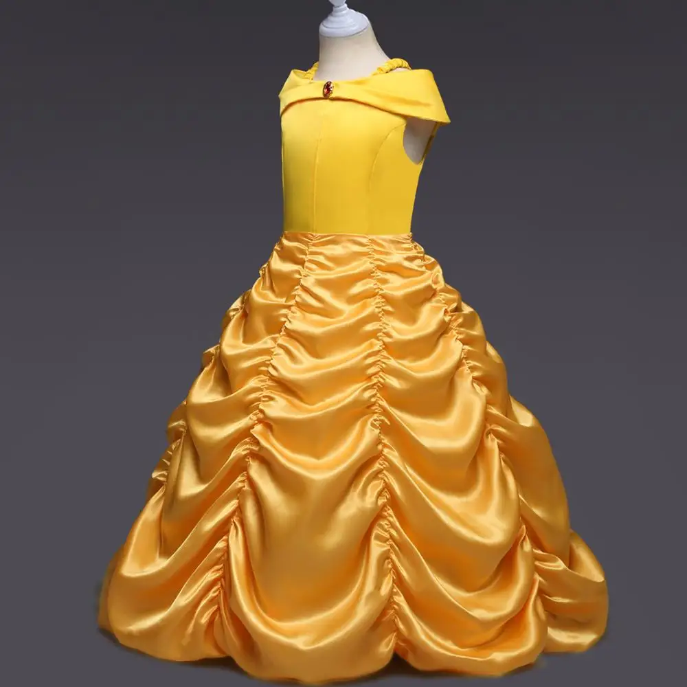 Girls dress Princess Belle Beauty and the Beast Kids Dress up Halloween Cosplay Costume Girl Prom Clothing Yellow Layered Dress