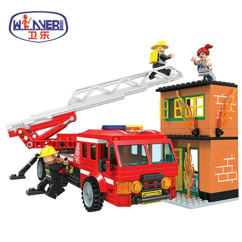 Город своих серии пожарная лестница автомобиль пожарный цифры строительные блоки модель образования Кирпичи Детские Игрушки совместимы