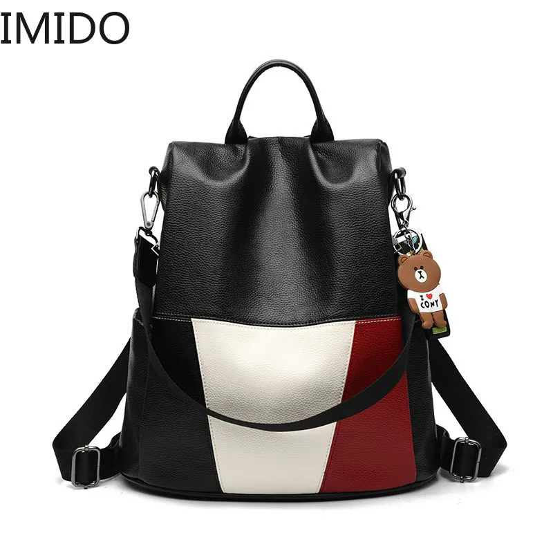 

IMIDO 2019 New Fashion Zipper Ladies Backpack Leather High Quality School Bag Shoulder Bag for Youth Bags Leather Bear Luxury
