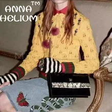 2016 ANNA HELIUM Autumn/Winter Vogue Collection heavy floral embroidery bownot sweater s355