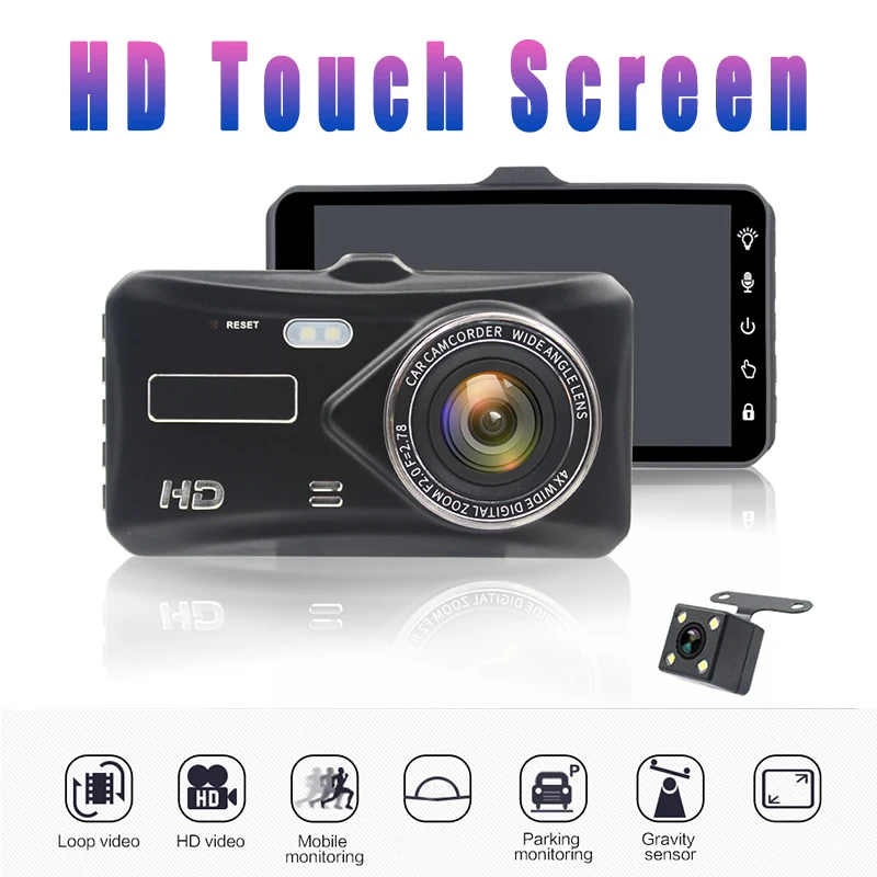 

4 inch Touch Screen Car Dvr G-sensor Digital Zoom Motion Detection Dual Lens Dash Camera Full HD 1080P Video 170 Degree Dash Cam