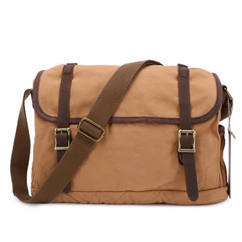 

New Man's Cotton Canvas Leather Menssenger Shoulder Bag Crossbody Traveling Laptop Casual Bag School Handbag
