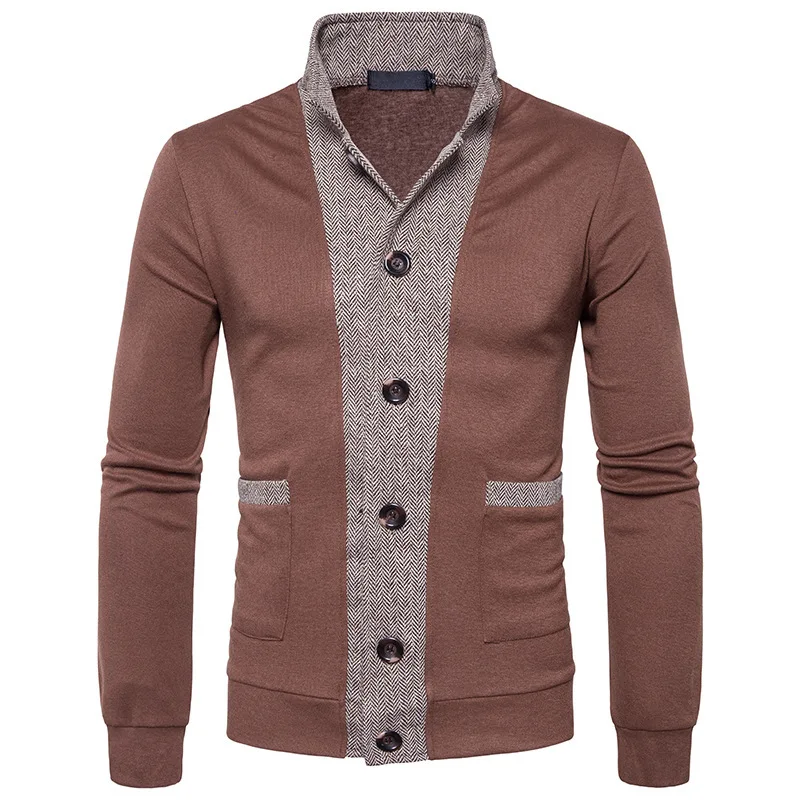 

brand fashion men cardigan sweaters men's stand collar Long sleeves slim solid mens Color stitching casual cardigan sweaters