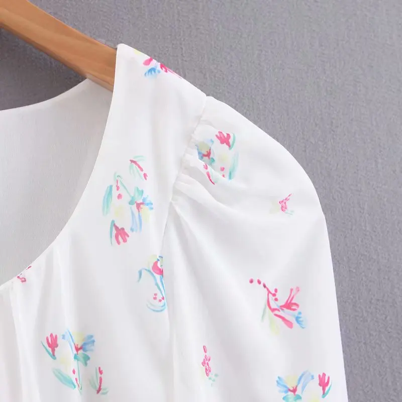 Bazaleas шикарная белая женская укороченная блузка с маленьким цветочным принтом винтажная блуза с длинным рукавом-фонариком Feminina blusas укороченный топ Прямая поставка