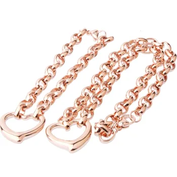 

10mm Fashion 316L Stainless Steel Rose Gold Heart Rolo Oval Link Chain Womens Girls Necklace 18"&Bracelet Bangle 8" Jewelry Sets