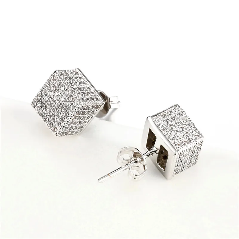 Fashion Gold Color 3D Square Stud Earrings Women Micro Pave Iced Out Jewelry Trendy Crystal Trending Earring Gift For Gf