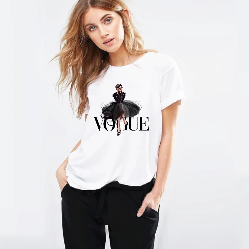 

GLENN BERGER Women VOGUE letter Printing Thin T Shirt 2019 Summer Harajuku Graphic Female O-Neck Short Sleeve Casual Tshirt Tops