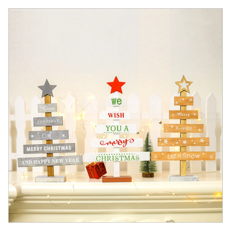 

CSnowflake Star 28cm Creative Wooden Mini Christmas Tree Decoration for Home Ornaments Drops Desktop Decoration Merry Christmas