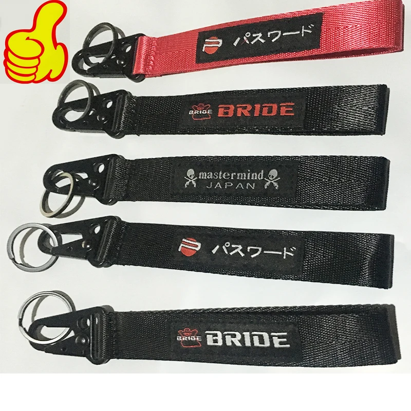 

JDM Racing BRIDE MUGEN Keychain Mobile Phone ID Card Hanging Strap Lanyards As Fck Domo Shocker Auto Key Ring