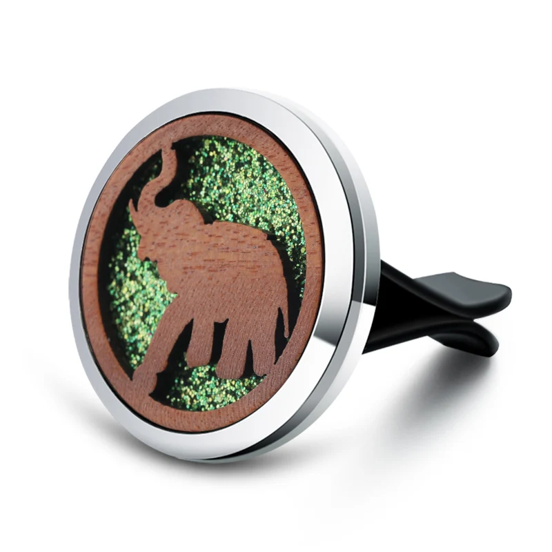 

New Vintage Wood Texture Elephant Car Air Freshener Stainless Steel Essential Oil Diffuser Perfume Locket Car Air Outlet Clip