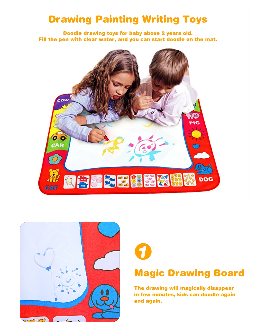 _0380X60cm Kids Water Drawing Painting Writing Toys Doodle Aquadoodle Mat Magic Drawing Board+2 Water Drawing Pen Intelligence Toys