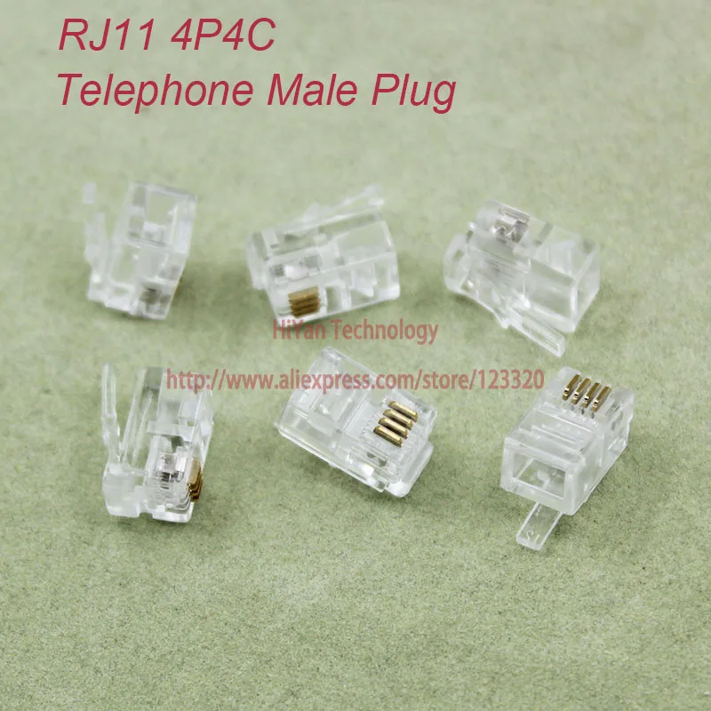 (100pcs/lot) RJ11 4P4C Modular Jack Network Male Plugs 4 Pin Telephone