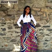 Элегантные длинные плиссированные юбки Винтаж Африканский принт юбка Этническая Высокая Талия Макси Юбки для женщин Jupe Longue Femme