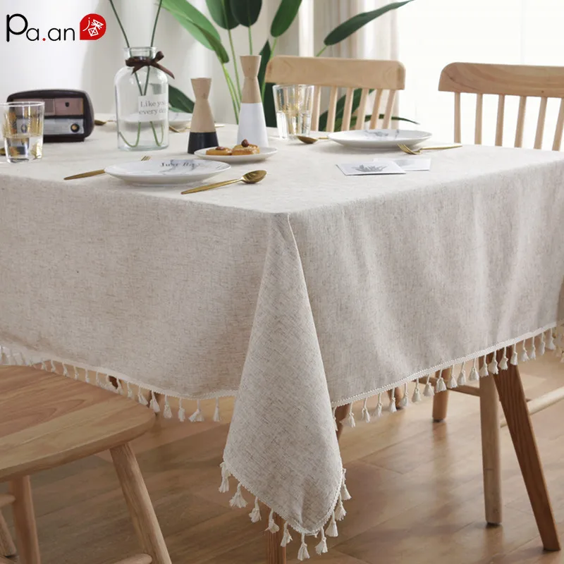 

2019 Dropshipping Rectangular Table Cloth Linen Tablecloths Solid Color Tassel Tablecloth Kitchen Dining Room Decor Woman Gift