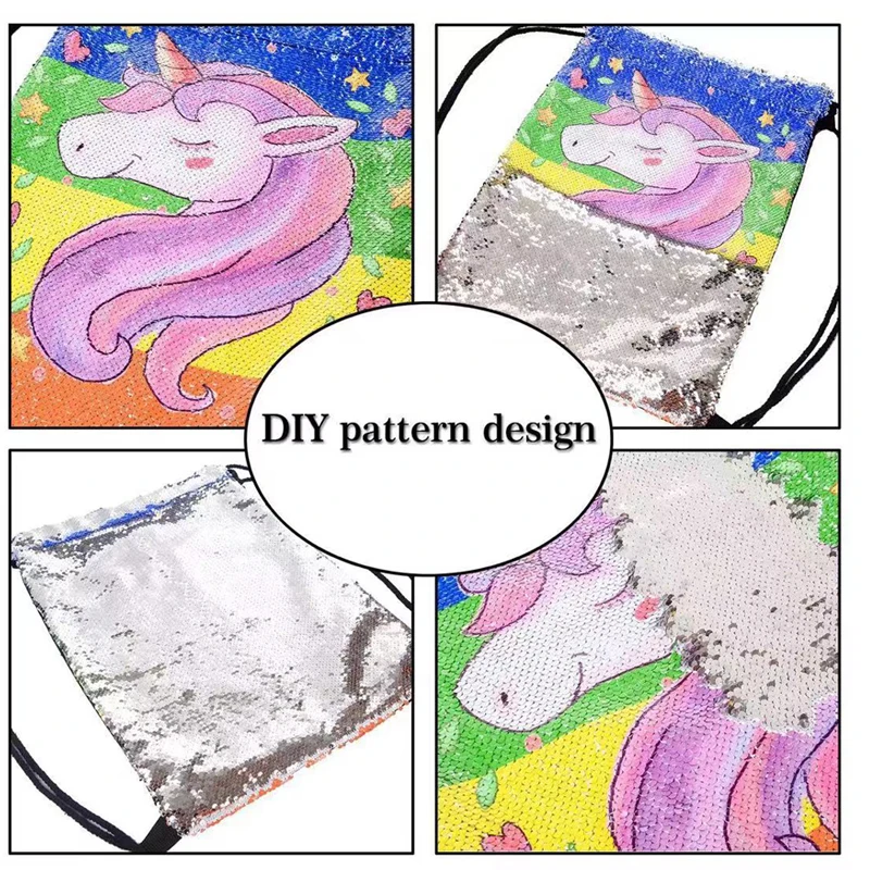 LIANGKA New Horse Sequins Modis Unicorn Bag Women Teenager Drawstring Bag Toddler Girls Magic Reversible Backpacks Mochila