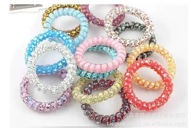 

6pcs Women Ladies Girls New Elastic Girl Rubber Candy colors Telephone Wire Style Hair Ties Plastic Rope Hair Band Accessories