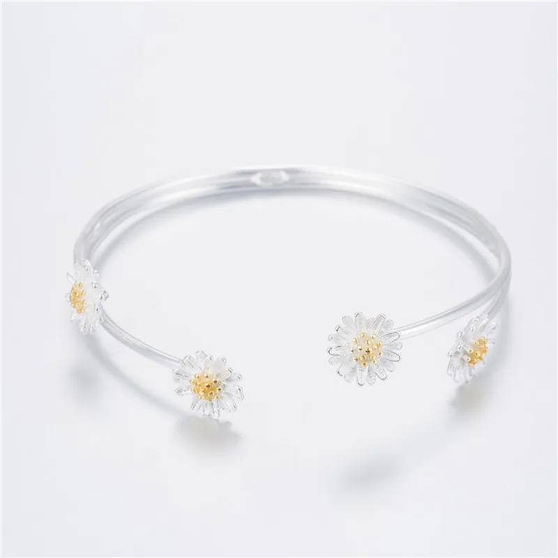 

Oly2u New Fashion Adjustable Open Daisy Flower Bangle Bracelet for Women Double Flowers Wedding Gifts SYSZ022