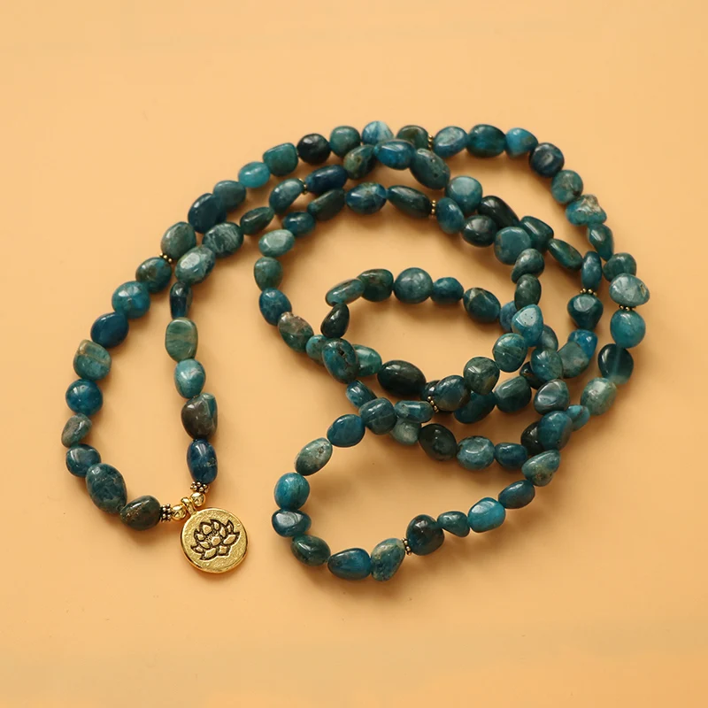 EDOTHALIA Unshaped Natural Apatite Stone 108 Beads Mala браслет для женщин мужчин любителей йоги