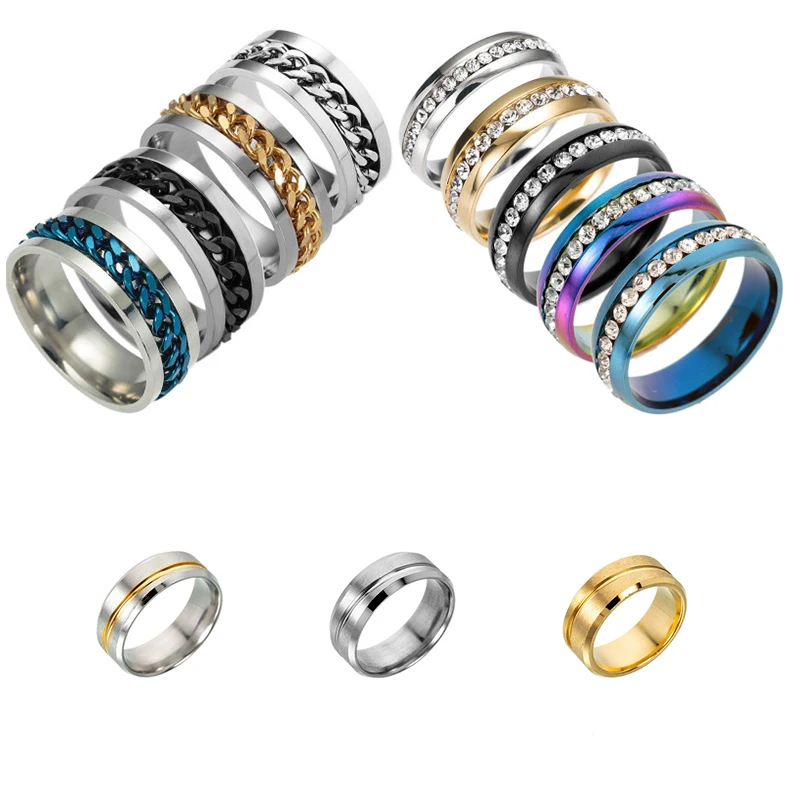 

Fashion Men's Ring The Punk Rock Accessories Stainless Steel Black Chain Spinner Rings For Men 12 Color
