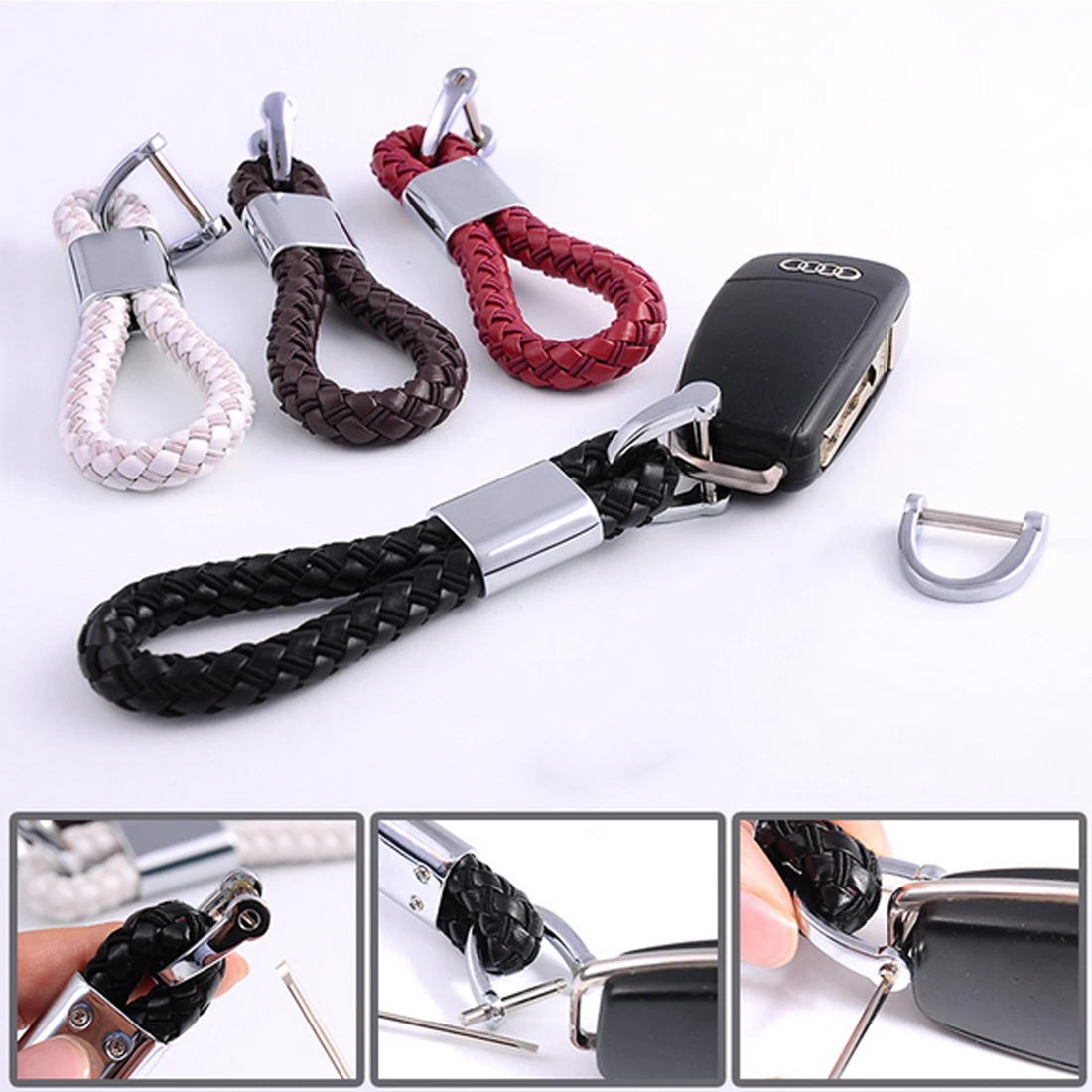 

Hot Sale Cool Metal Stainless Steel Car Key Ring for Chevrolet BMW Leather Keychain Key Ring Chain for HONDA KIA Citroen Dewtre