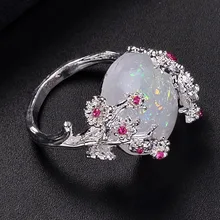Beautiful Tree & Flower Ring Jewelry Black Gold Filled Romantic CZ Big White Fire Opal Ring Women Dropshipping Bands Finger Ring очаг timothy fire ring 120 см rof120