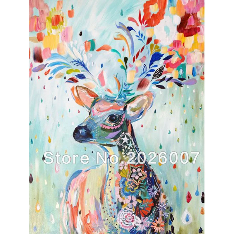 

High Quality Hand Painted Abstract Multicolored deer Oil Painting Canvas Wall Decoration For Living Room Fine Artwork