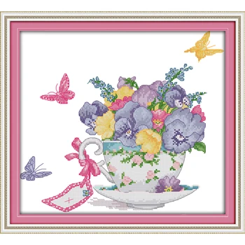 

Everlasting Love Butterfly Orchid In The Cup Chinese Cross Stitch Kits Ecological Cotton Clear Stamped DIY Christmas Decoration
