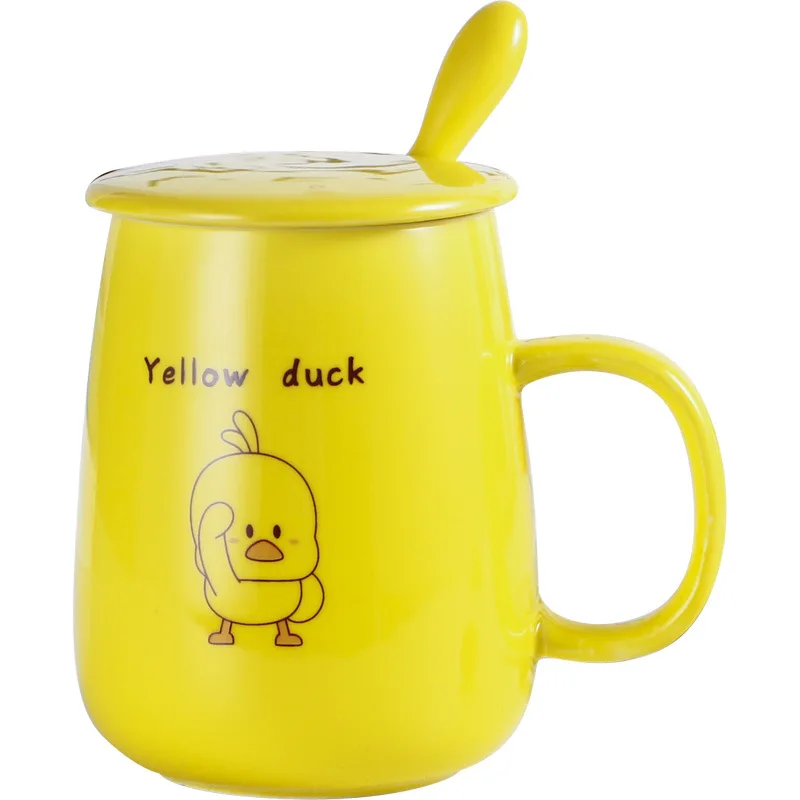 

Creative Cute Yellow Duck Ceramic Mug Cup Ornament Milk Cup With Lid Spoon Birthday Gift Water Cups Friends Gift Home Furnishing