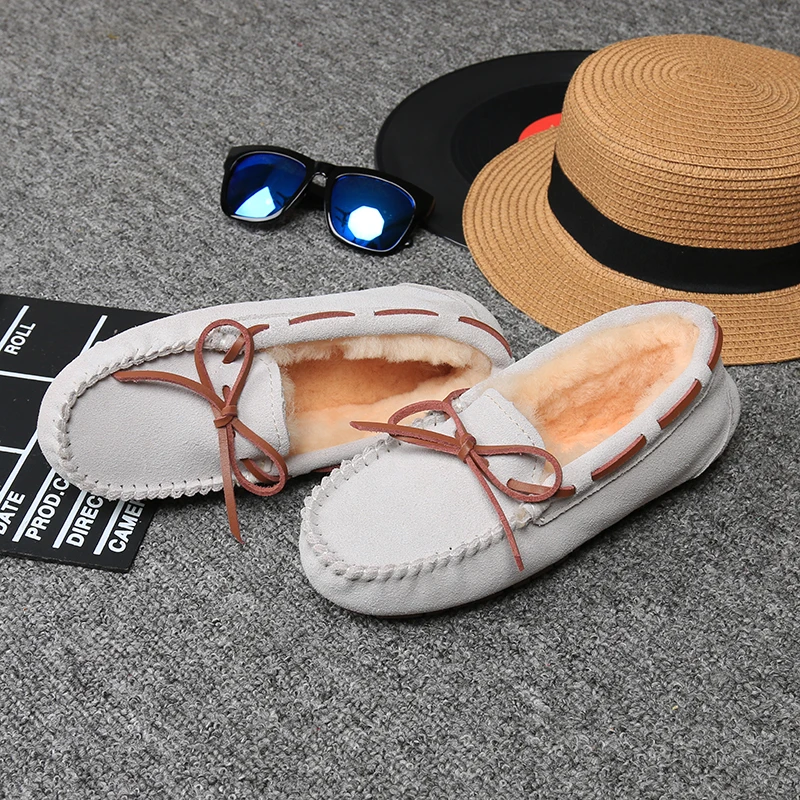 Best 2019 Shoes Women Winter Warm 100% Genuine Leather Flat Shoes Casual Loafers Slip on Women s Flats Plush Shoes Moccasins Lady