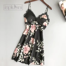 Inplusni женская ночная рубашка в китайском стиле, четыре сезона с нагрудной накладкой, ледяная шелковая ночная рубашка, кружевная майка с принтом, ночная сорочка