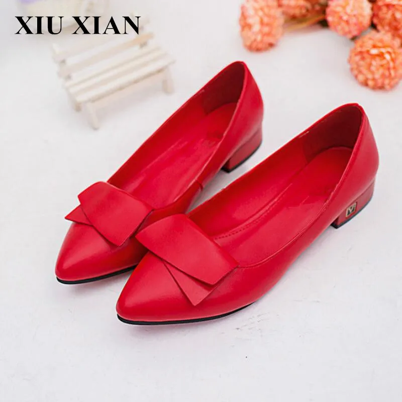 2017 Spring Autumn Women Red Pointed Toe Flats Shoes Comfortable Ballet Flats Ladies Low Heel Loafers