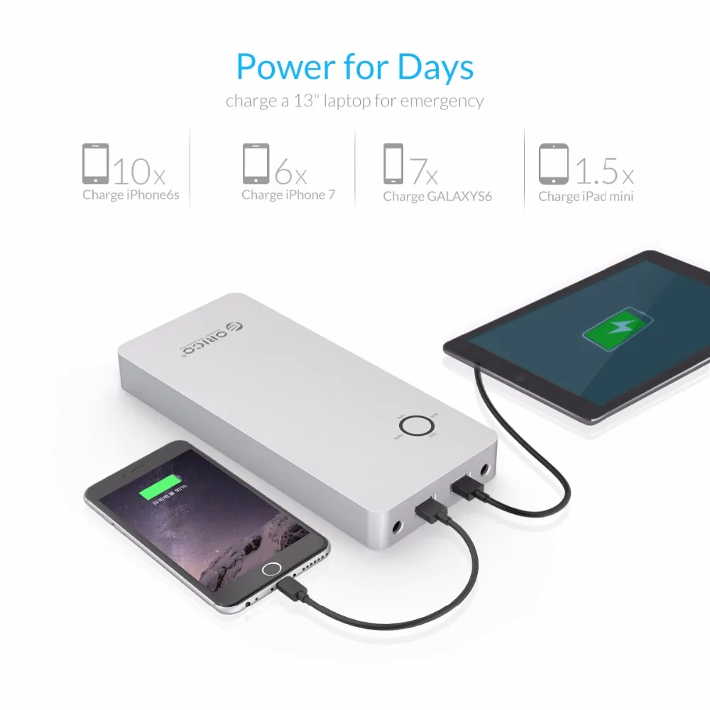  ORICO 18000mAh batería portátil aleación de aluminio doble salida USB un puerto DC 12/16/19V para L