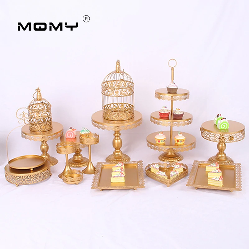 

14-6PCS / Set gold mirror surface Wedding Dessert Tray Cake Stand Cupcake Pan cake display table decoration Party Supply