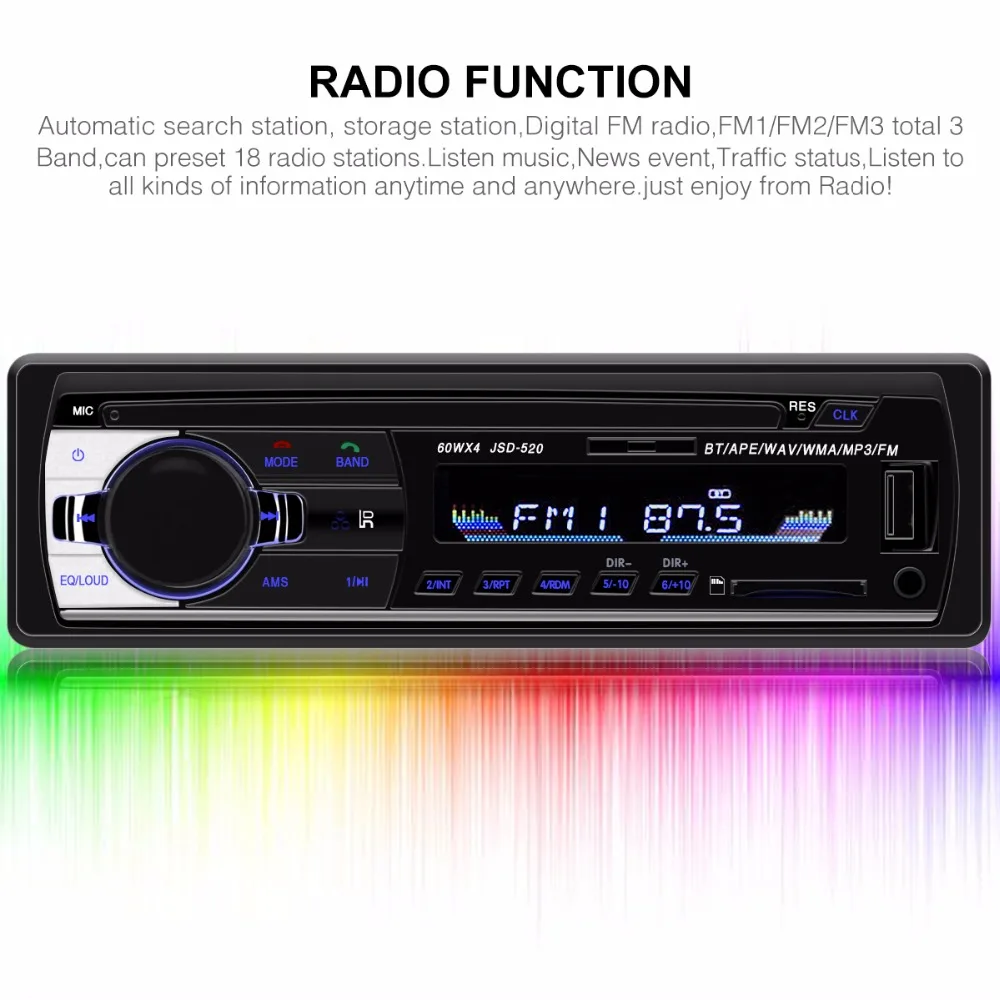 1Din радио автомобиля мини JSD-520 12 В Авторадио автомобиля стерео с Bluetooth FM радио AUX/USB/SD 1 din In-dash автомобиля MP3 мультимедийный плеер