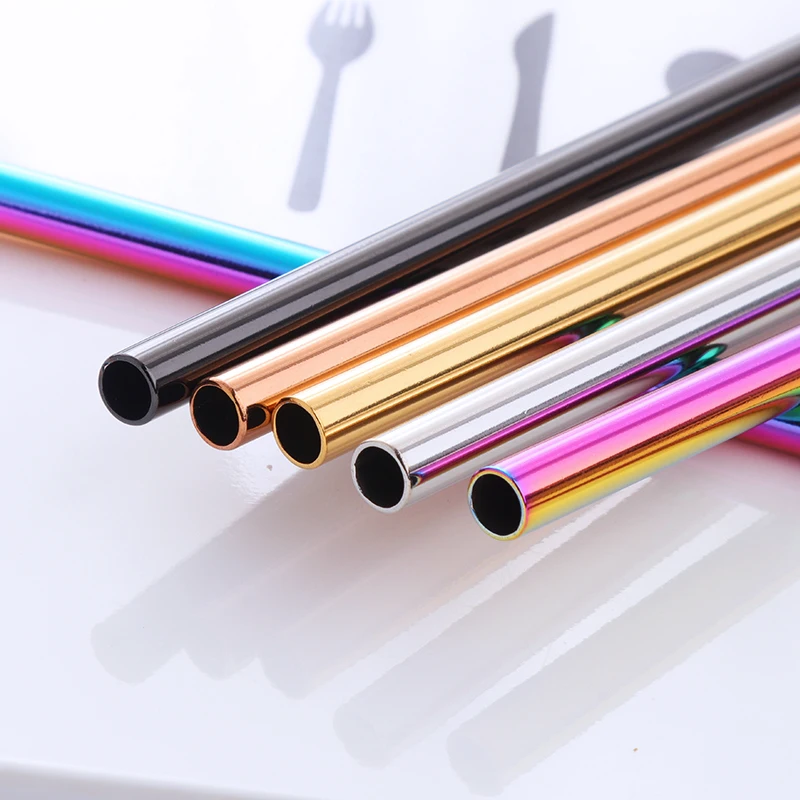 Colorful Stainless Steel Reusable Metal Drinking Straws drinking straws metal straw set For Kids Straight and Bent +1 Brush For Home Party Bar Accessories 2PCS