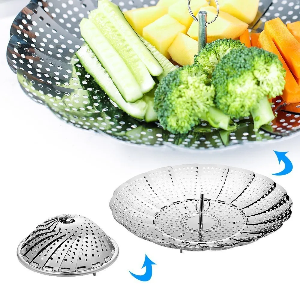 

Stainless Steel Steamer Plate Collapsible Steaming Fish Poacher Cooker Food Vegetable Basket Cooking Kitchen Draining Rack